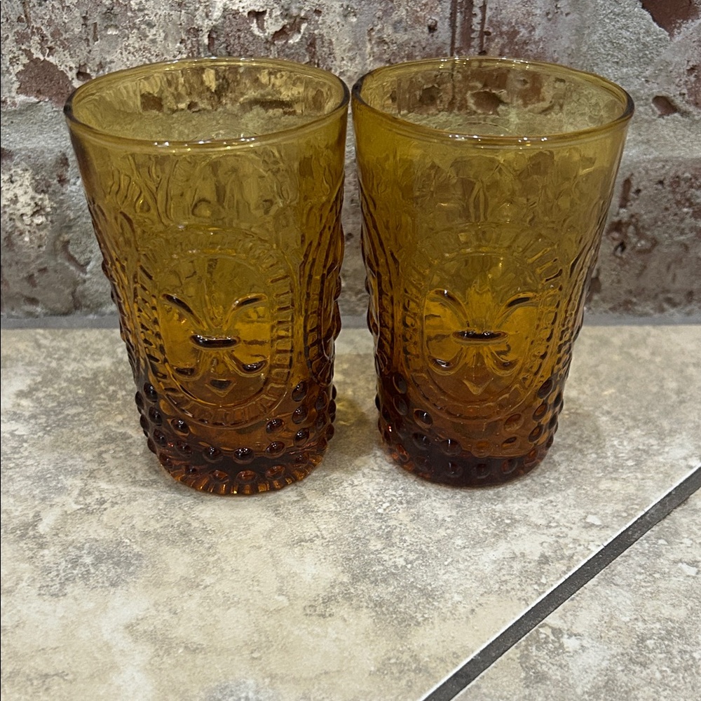 Amber Textured Glass Tumbler Set - Pair